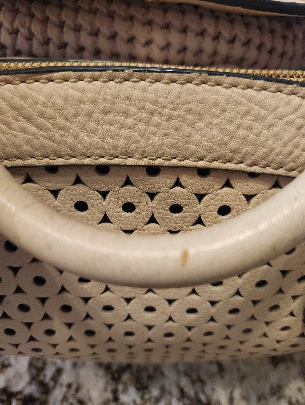 Kate Spade NY Handbag Mercer Isle Sloan Leather Satchel Cream GUC Laser Cut